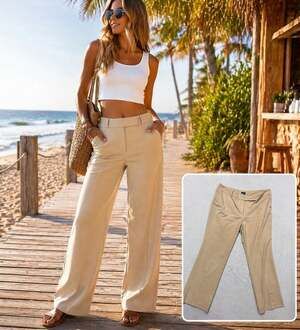 Ann Taylor Khaki Curvy Fit Straight Leg Trousers Size 16